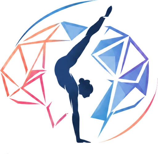 Logo Justine Dolmaire : une gymnaste en équilibre au centre d’un cerveau